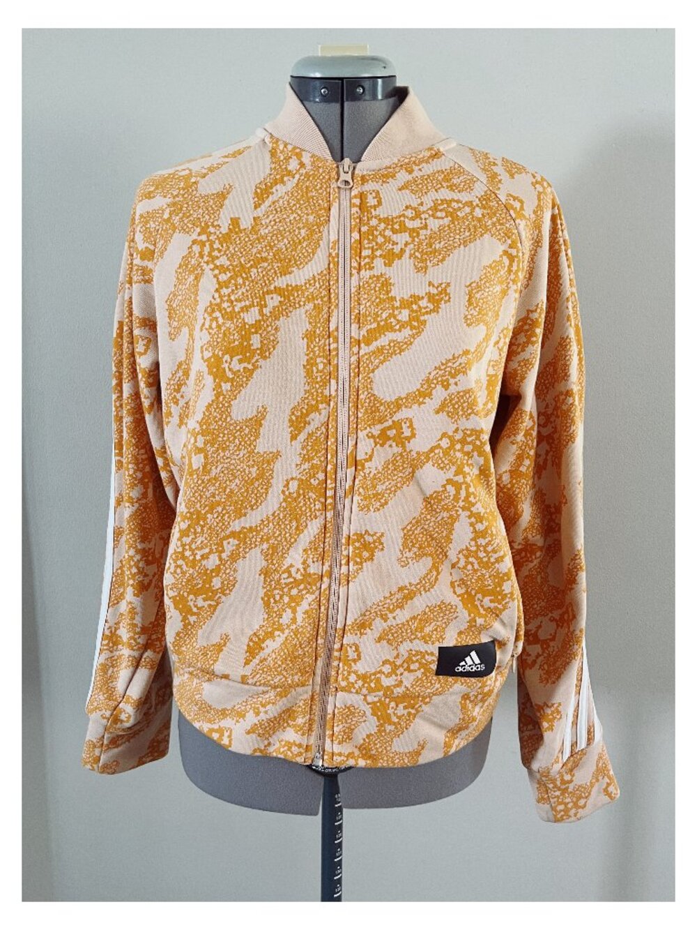 Adidas Future Icons Sz S Peach and Orange Graphic Print Knit Track Jacket
